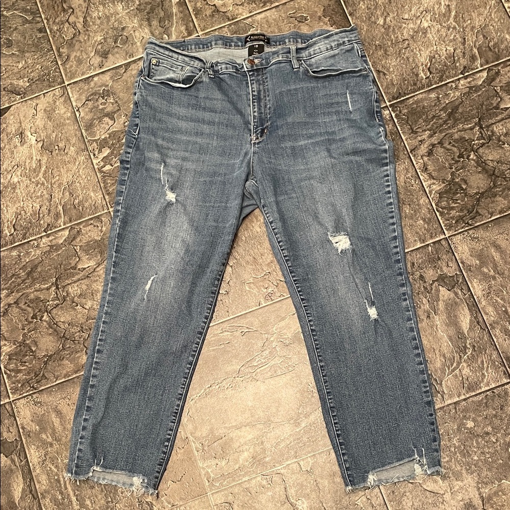 NANETTE LEPORE Belle High Rise Slim Straight Distressed Blue Jeans UrbanCountry